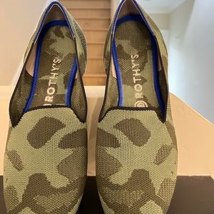 Rothy’s slip on ballet flats, dark and light leaf green